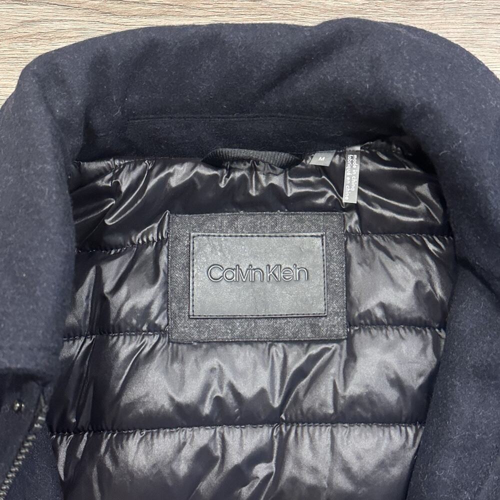 Calvin Klein Men’s Med Wool Duffle Navy Coat Jacket Removable Hood EUC - Picture 12 of 16
